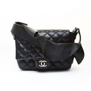 CHANEL Ruffled Matelasse Lambskin Shoulder Bag with Gold Hardware, Black, WS2...